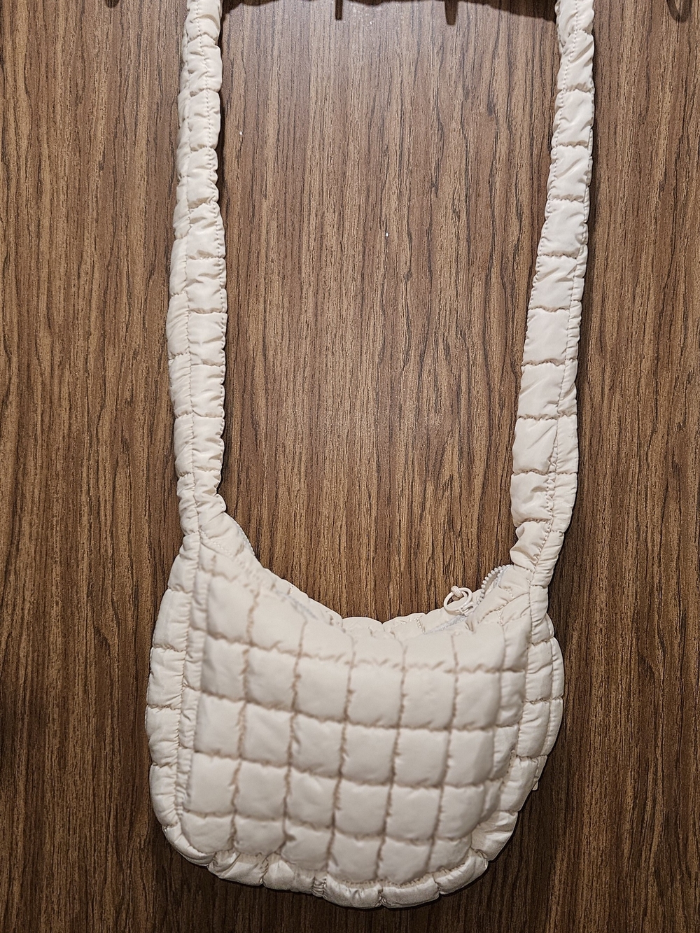 Cream Quilted Crossbody Bag with Padded Strap